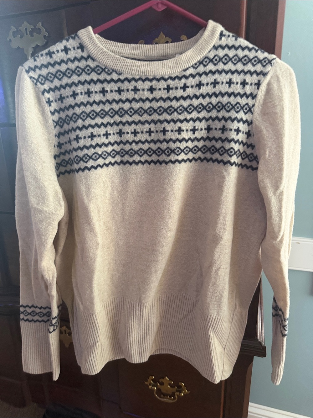 Barbour Women’s Cream Sweater with Navy Fair Isle Yoke